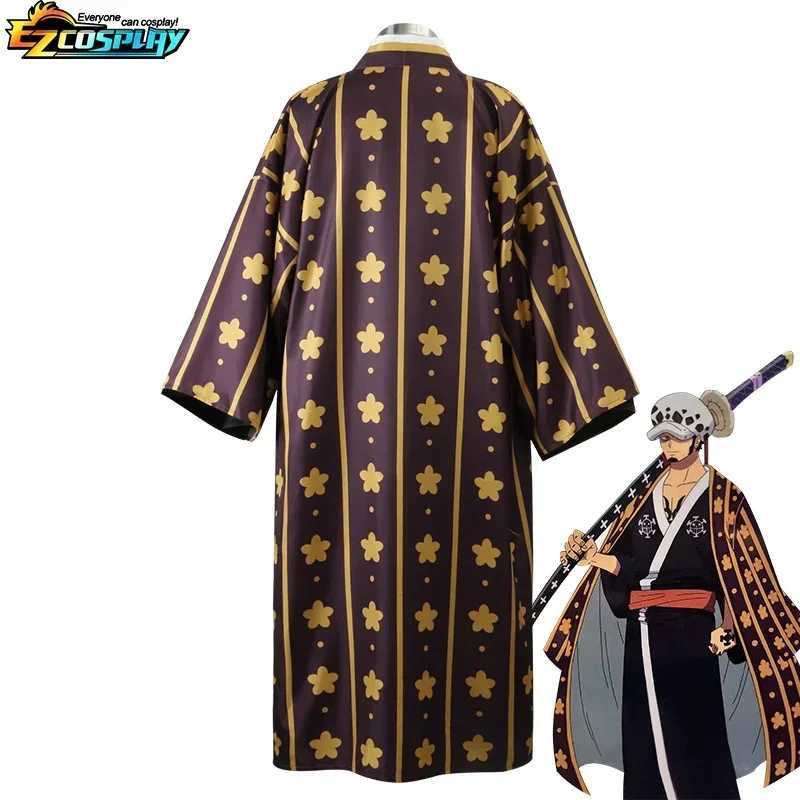 Anime Costumes Trafalgar Law Cosplay Come Anime One Piece Wano Country Law Kimono Uniform Full Set Hallown Carnival Party Suit Man Y240422