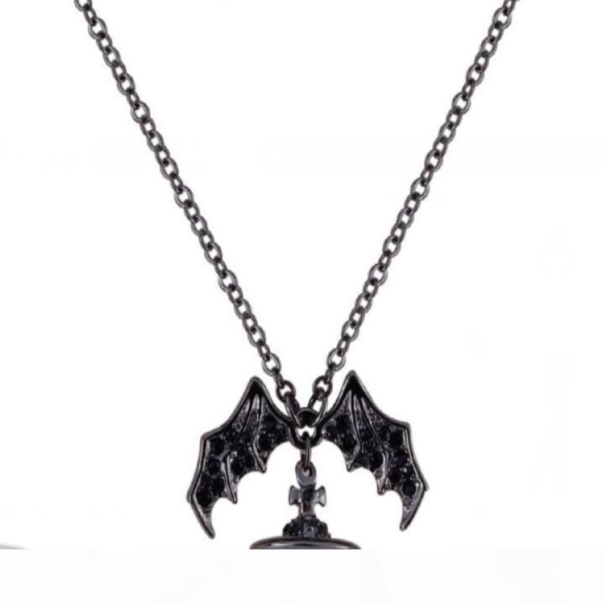 Queen Mother Demon Evil Titanium Black Wings Diamond Saturn Ketting Super Cool Punk BAT3095