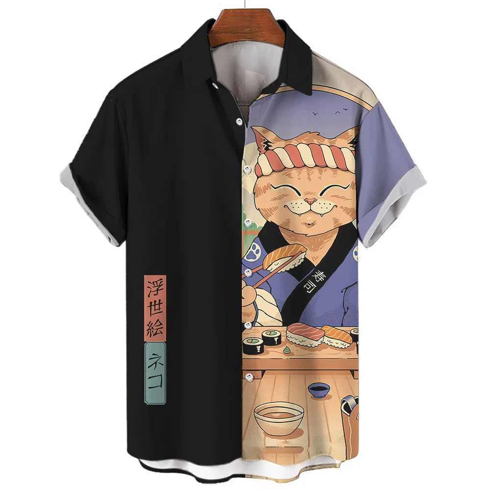 Этническая одежда модная рубашка мужская рубашка прохладные самурайские кот-топы летние новая мужская одежда повседневная кнопка с короткими рукавами свободные блуз