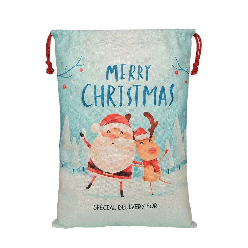 Рождественские украшения родинец Санта -мешок 50*70 см холст рождественский подарок шнурка карманная мешка для вечеринки подарочная сумка для вечеринки