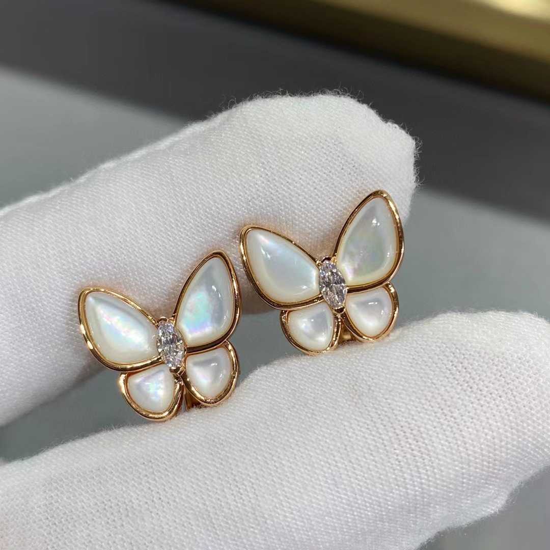 Charme de créateur Van Gold plaqué Mijin White Fritillaria Butterfly oreille RS Version Sweet and Elegant Impossible Oreadds
