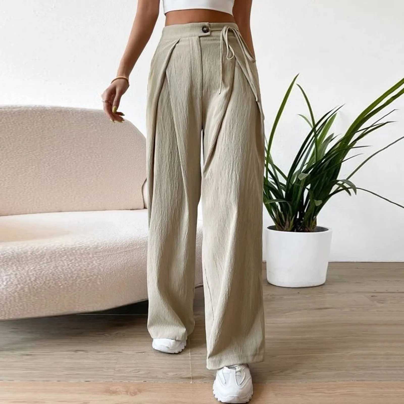 Pantaloni da donna Capris Capris Womens Cotton Linen Pantaloni casual Ciecole in vita alta Pantaloni a gamba a gamba a gamba Corea Strtwear Korean Y2K Womens Cargo Pants Y240422