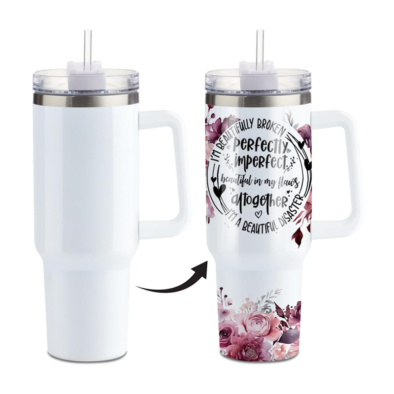 Tobus de sublimation de 40oz avec poignée et pailles en acier inoxydable vide isolée tasses bières tasses à grande capacité