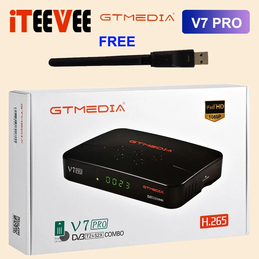 Ontvangers 1 pk Gtmedia V7 Pro Combo DVBT2/S2 Satellite Receiver USB WiFi Support H.265 PowerVu Biss Key CCAM NEWAM YouTube 1080p Full HD