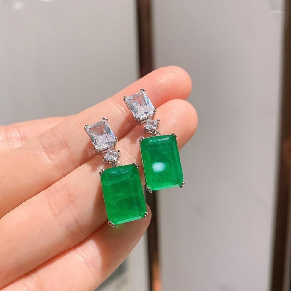 Stud Earrings Fashion Design Square Cut Emerald CZ Drop Earring Female Silver Color Dangler Vintage Wedding Engagement Jewelry308s