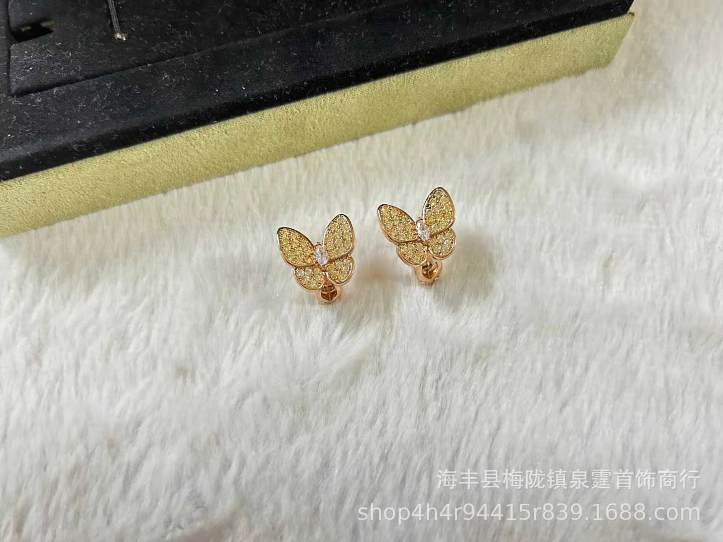 Designer Original Van New Butterfly Earrings Premium White Fritillaria Full Diamond jewelry