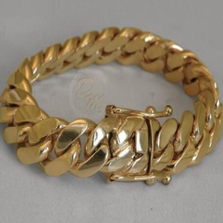 Solid 14k Gold Miami Men's Cuban Curb Link Armband 8 Heavy 98 7 gram 12mm244g