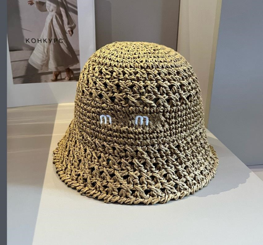 Luxury Crochet Bucket Hat Women Designer Summer Beach MM Embroidery Straw Sun Hat Fashion Sunshade Caps Skull cap Ladies Breathable Knitted Hats Fisherman Hat