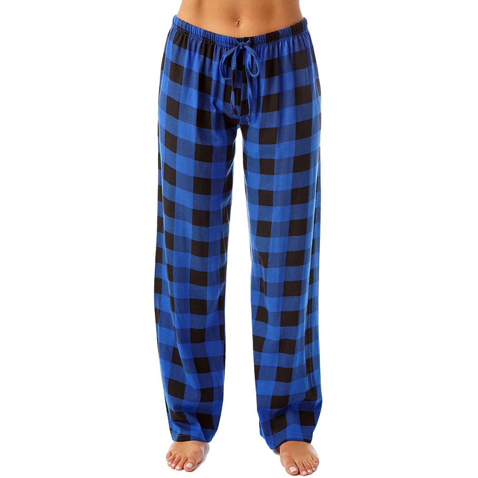 Women's Pants Capris Womens Christmas sleepwear autumn and winter checkered printed pants fashionable casual wide leg pants clothing Y240422