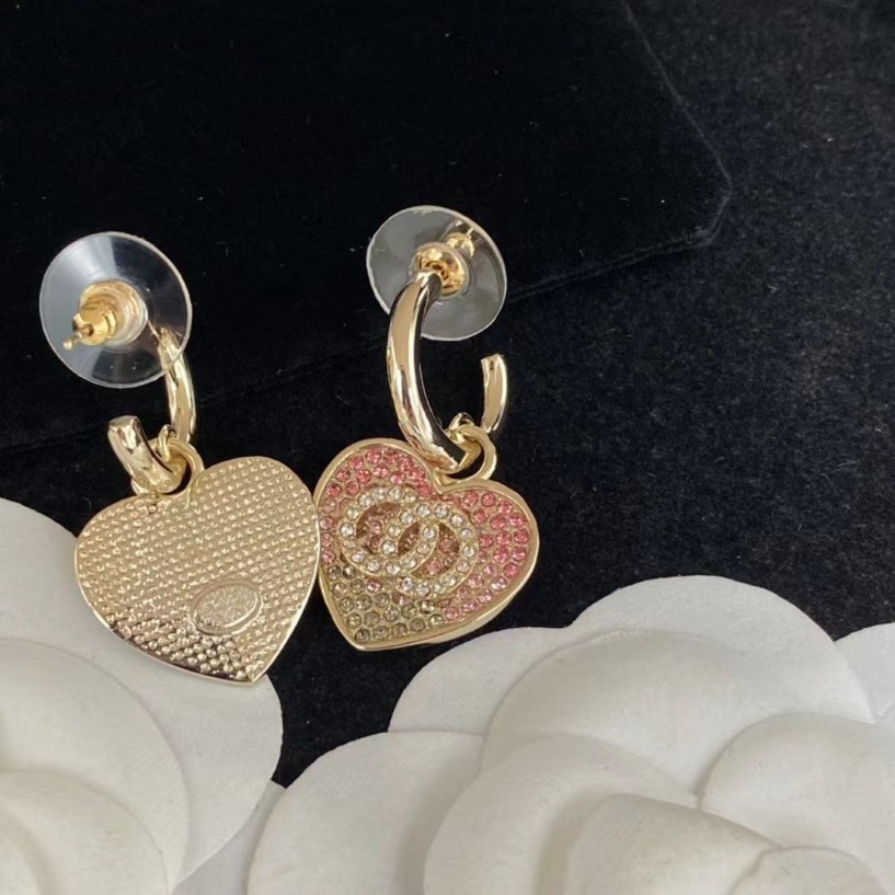 Heart Dangle Earrings 18k gold-plated ring hook with Swarovski pink rhinestones Female designer earrings set off women's yout2675