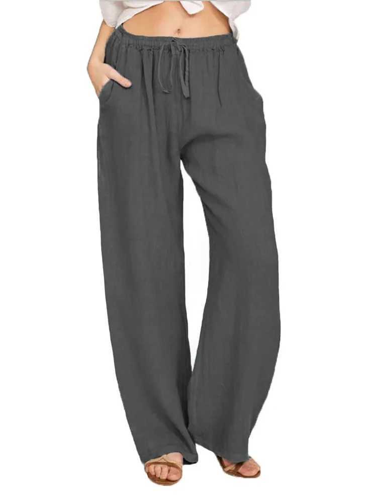 Pantalon féminin Capris Pantalon de lin en coton pour femmes Ensemble décontracté et taille élastique surdimension jogging pantalon décontracté vêtements pour femmes rétro y240422