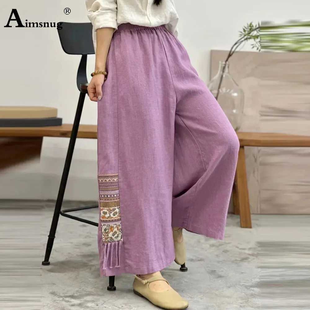 Pantaloni da donna Capris Pantaloni a gamba larga in lino in cotone puro grandi pantaloni casual a tutta lunghezza