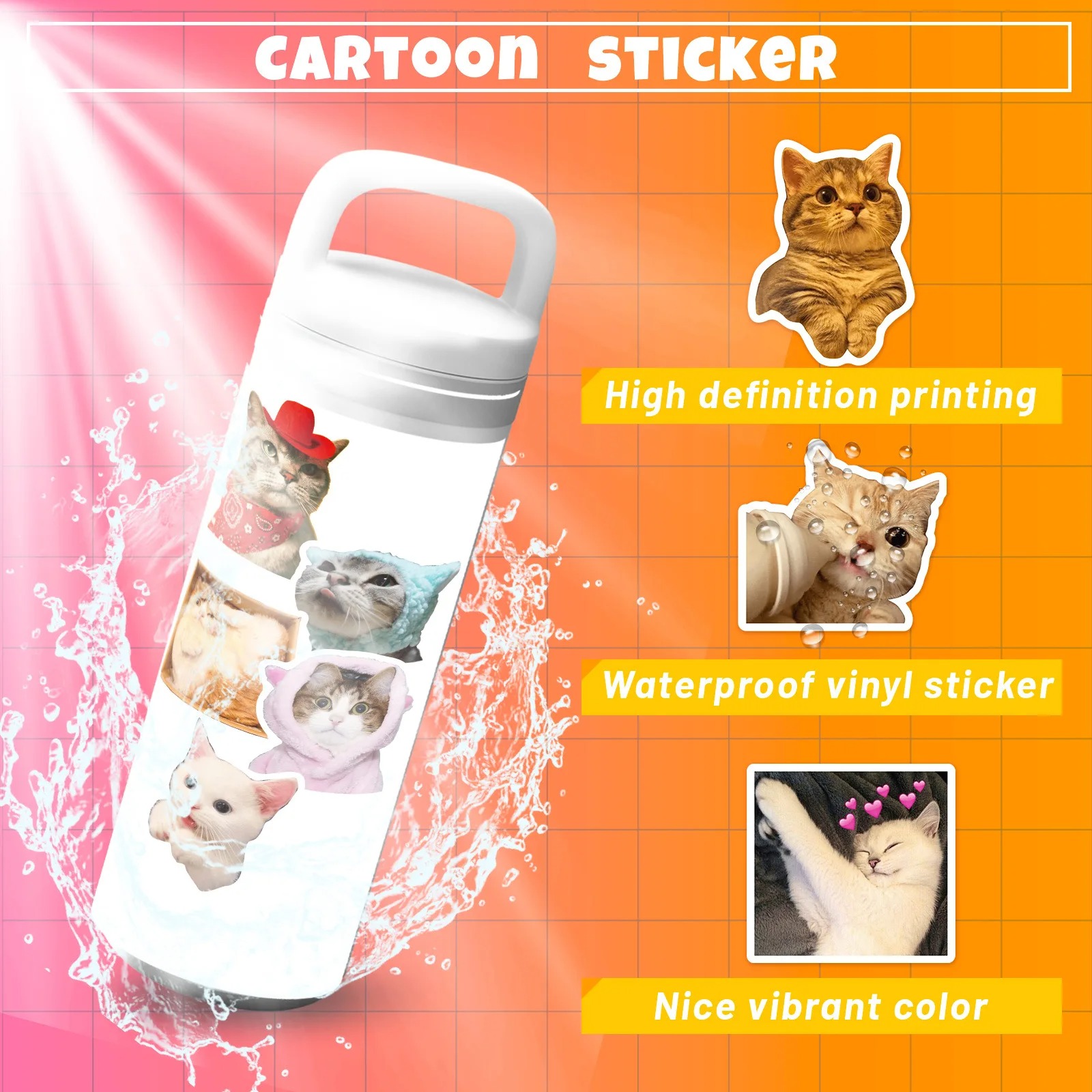 Funny Cat Stickers Adorable, Kawaii and Colorful Decals Perfect for Water Bottles, Laptops and phone Motorcycle decals waterproof sticker