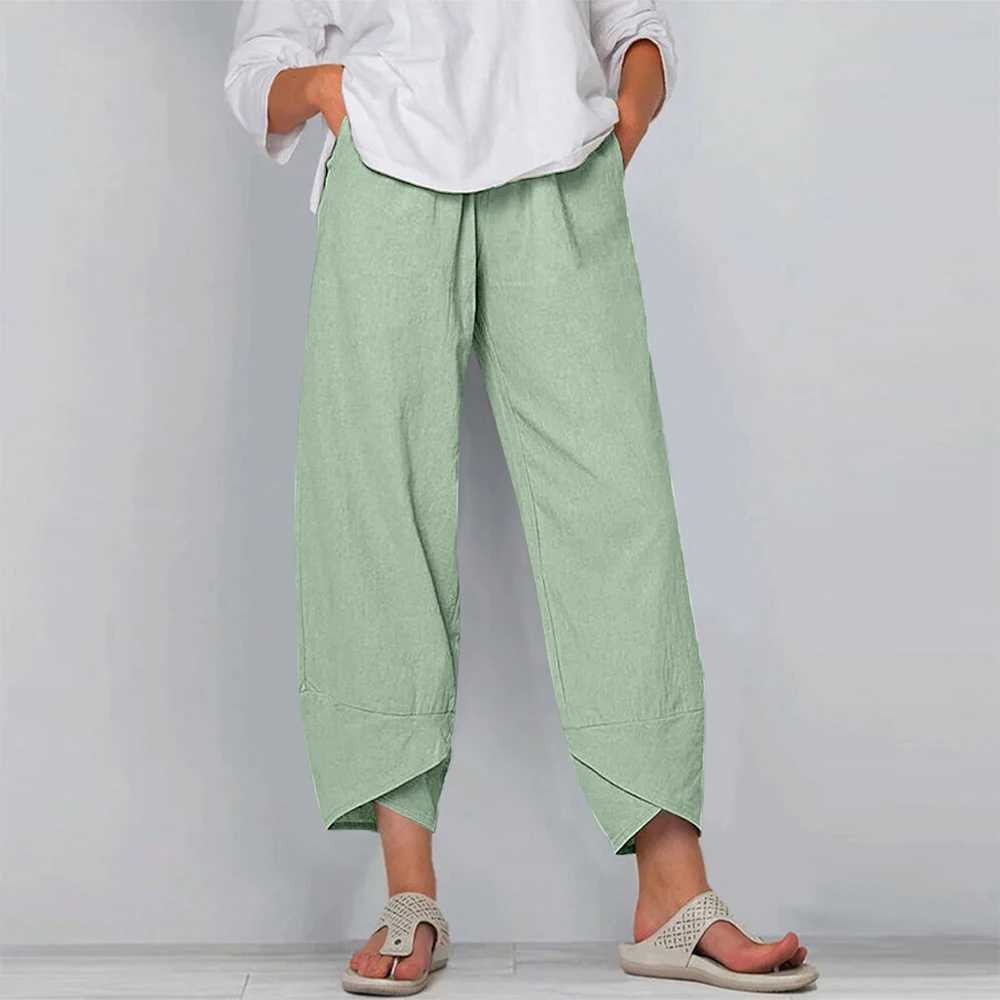 Pantalon féminin Capris Femme en coton Sac en lin décontracté pour femmes décontractées pantalon harem pantalon plus taille 2023 y240422