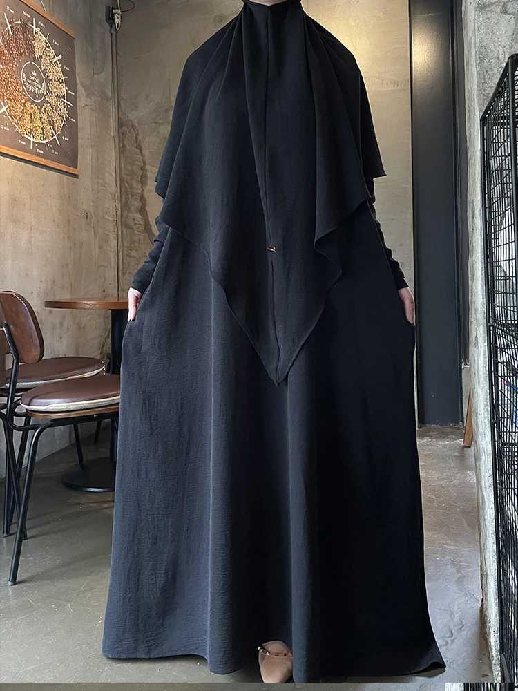 Vêtements ethniques Ramadan 2 pièces Set Long Khimar Robe Musulman Ensembles musulmans Abaya Femmes Prayer Garment Saudi Robe de prière Eid Niqab Jilbab D240419