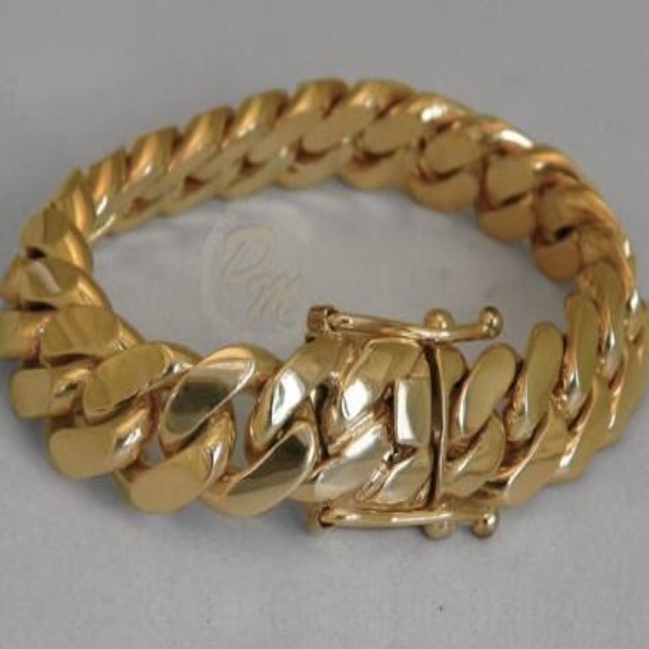 Bracelet de liaison de tronçon cubaine pour hommes masculins 14K Gold Miami 8 Heavy 98 7 grammes 12 mm2695