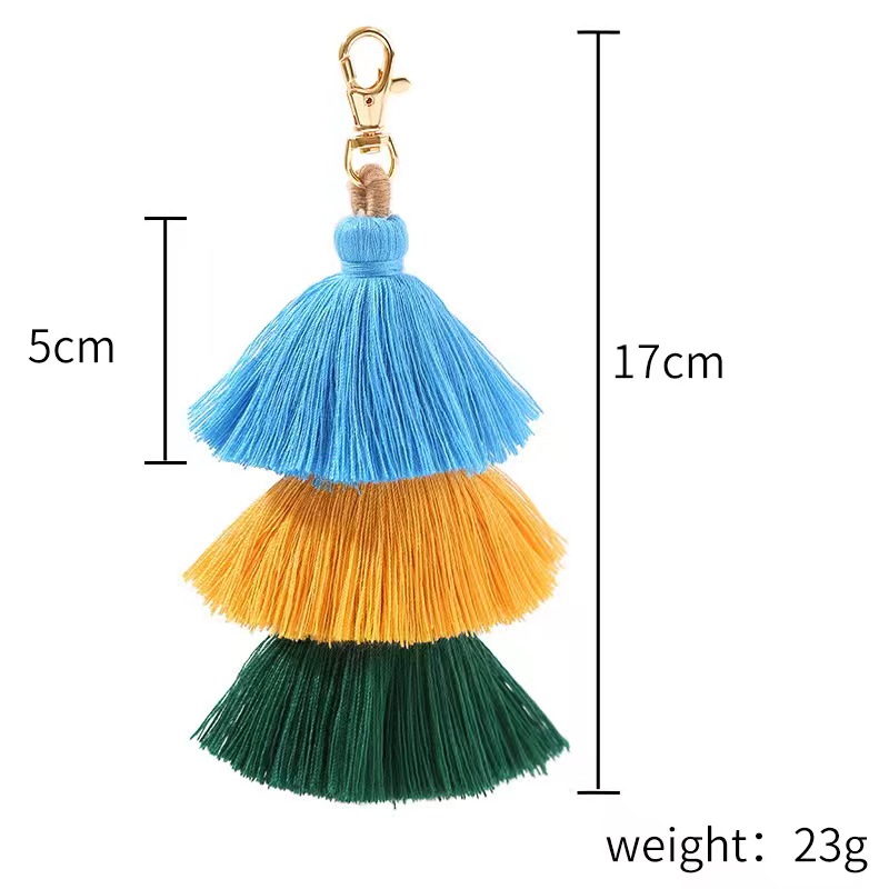 Hot new Bohemian ethnic style three-layer fringe keychain pendant fashion bag accessories