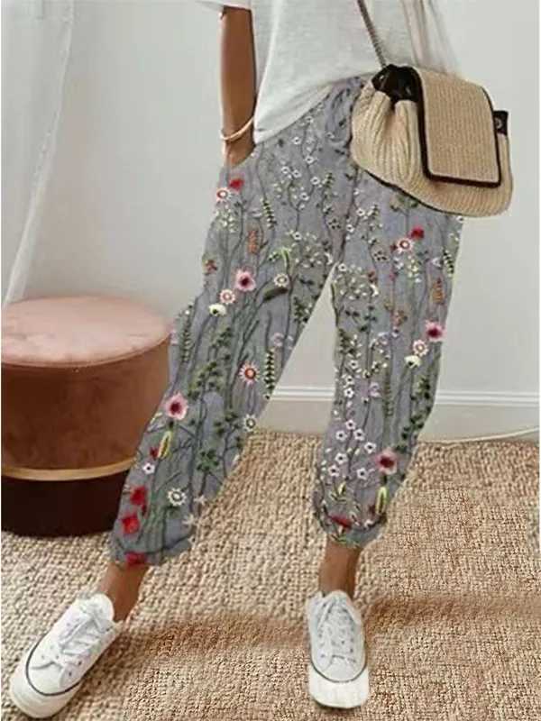 Damesbroek capris dames zomer en lente midi katoen geplooide zoom retro grote size casual feest modieuze losse gestreepte pocket broek y240422