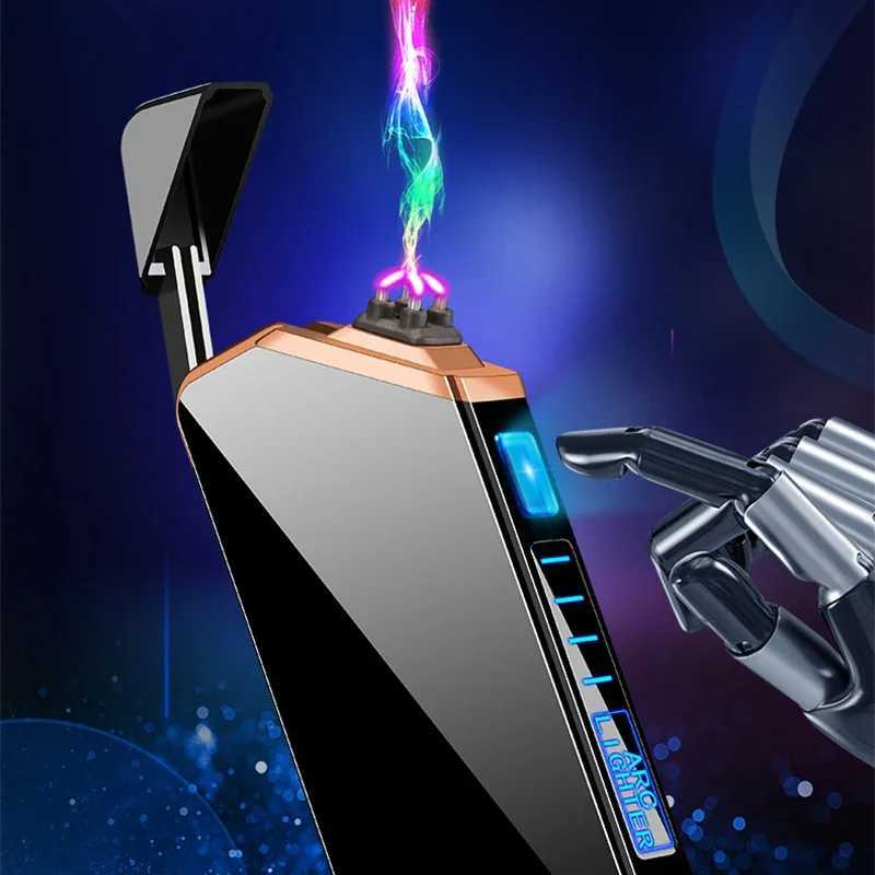 Lighters Smart Chip Electric Dual Arc USB plus léger Plasma à impulsion à vent extérieur Affichage numérique sans flamme Dispus plus léger pour hommes T240422