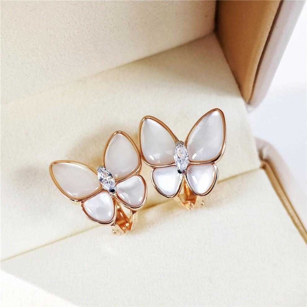 Designer Charm Van White Beimu Butterfly Earrings 925 Sterling Silver Plated With 18K Gold V Family Jewelry