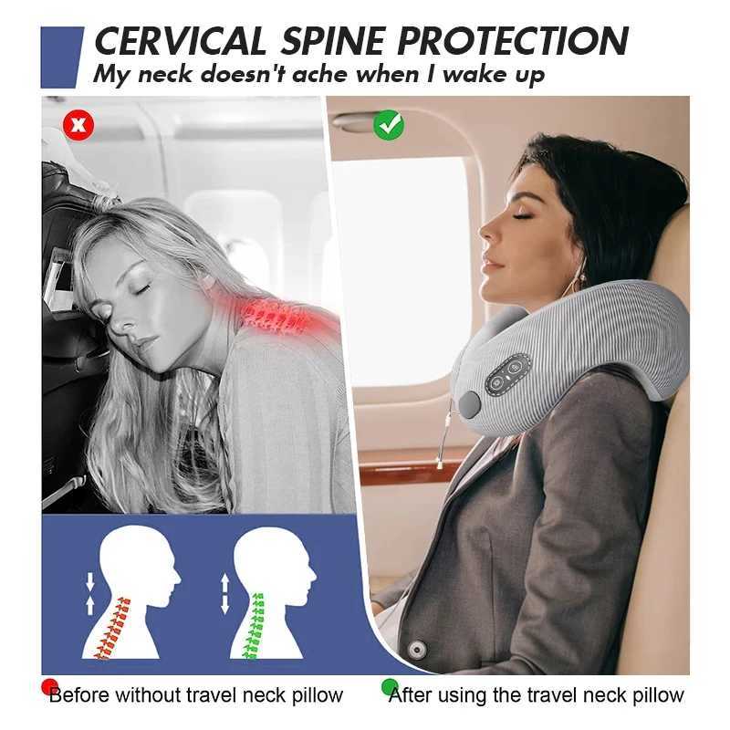 Electric massagers U-shape memory foam neck pillow heating vibration neck massage travel neck pillow sleep airplane pillow medical care Y240422