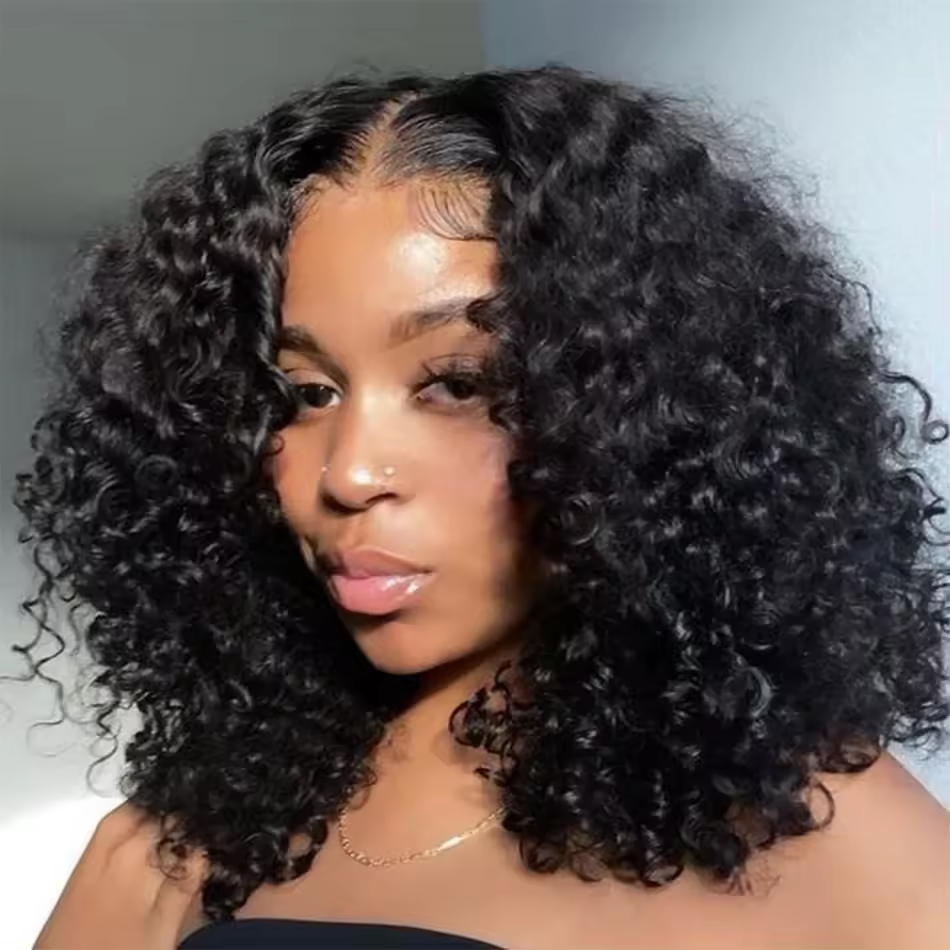 Wear and Go Glueless Wig Kinky Curly HD Lace Closure Wigs Short Curly Bob Lace Front Wigs Human Hair for Beginners Bob Wigs 180%