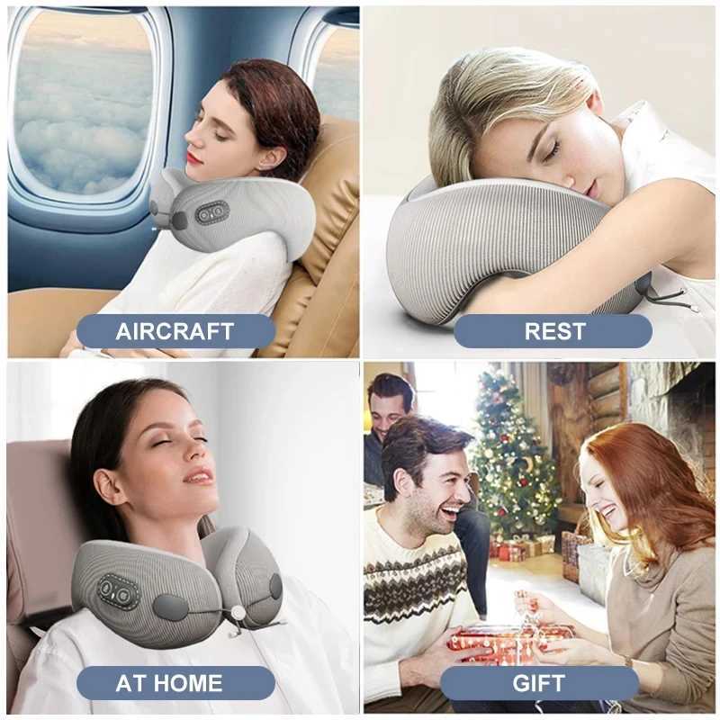 Electric massagers U-shape memory foam neck pillow heating vibration neck massage travel neck pillow sleep airplane pillow medical care Y240422