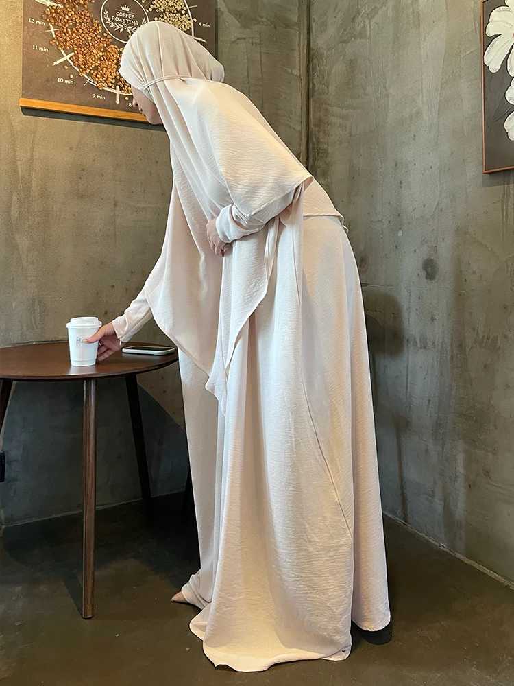 Vêtements ethniques Ramadan 2 pièces Set Long Khimar Robe Musulman Ensembles musulmans Abaya Femmes Prayer Garment Saudi Robe de prière Eid Niqab Jilbab D240419