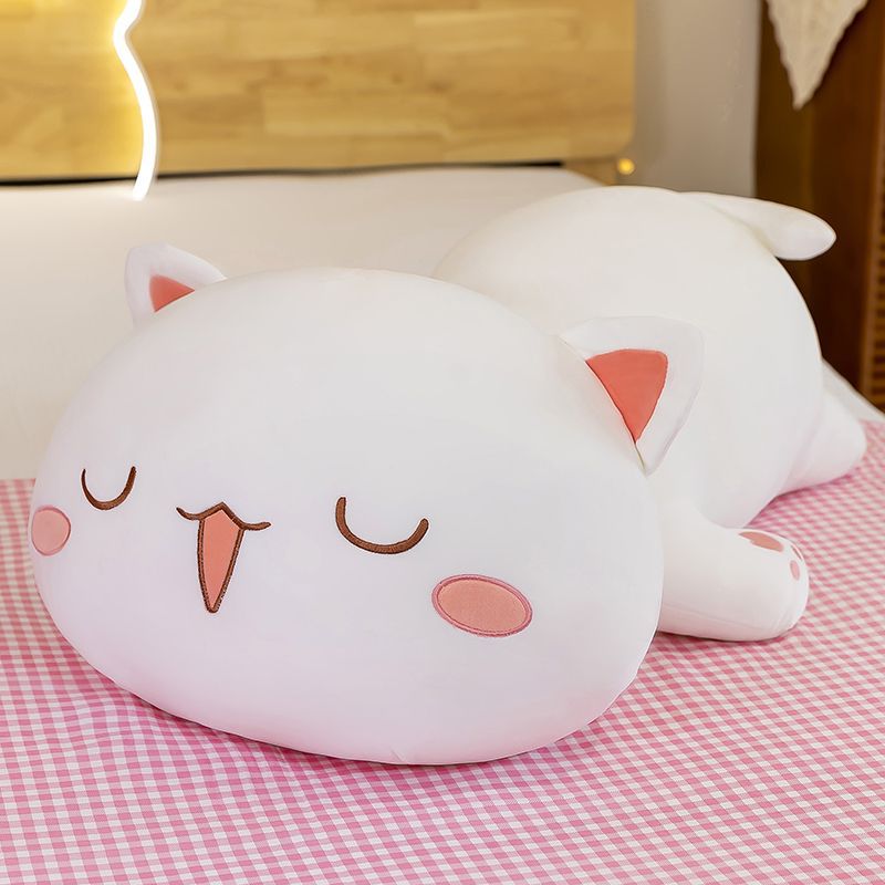 Super Soft Peach Cat Sleeping Pillow med kudde, benklämman plysch leksaksdockkudde för flickans födelsedag