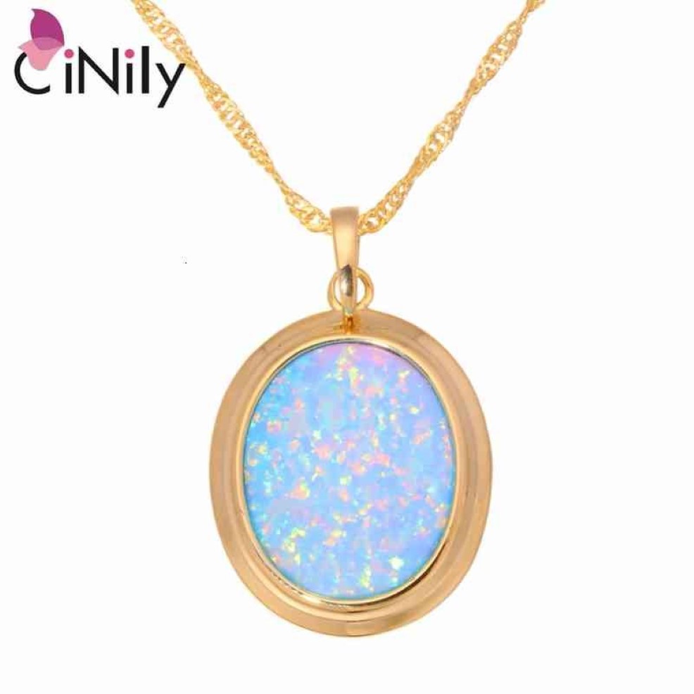 Cinily Green & Blue Fire Opal Stone Necklaces Pendants Yellow Gold Color Oval Dangle Charm Luxury Large Vintage Jewelry Woman237m