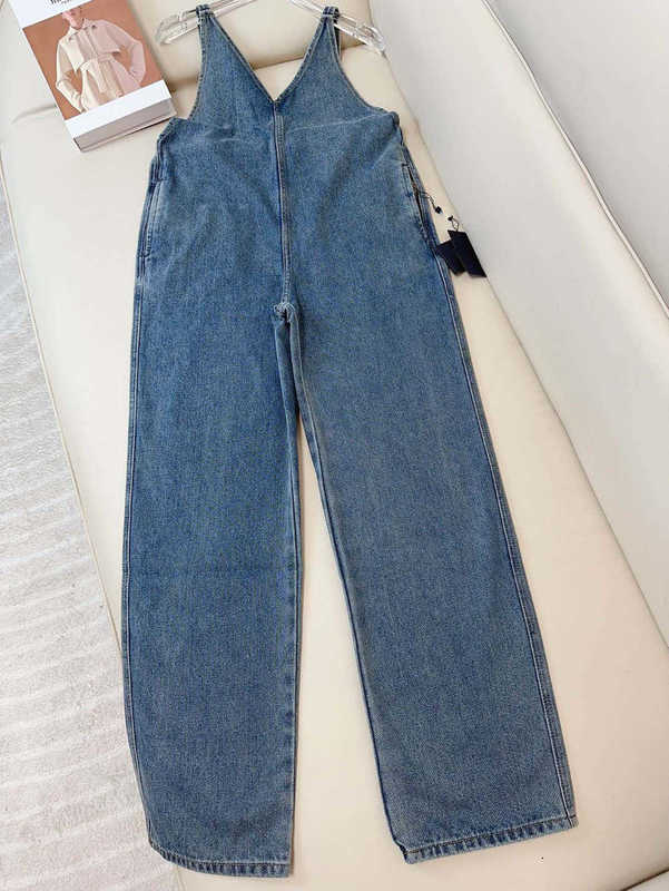 Jumpsuits für Frauen Rompers Designer Frühling/Sommer Neue Pra Korean Edition Minimalistischer Stil, Altersrückgang Mode, lässige, rein Baumwolle gewaschene Denim -Gurthose JS9O