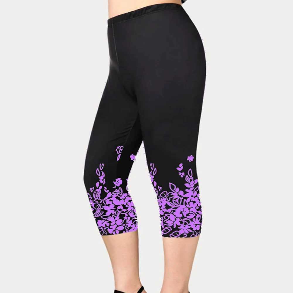 Robes de taille plus d'été Nouveaux loisir Sports Yoga Capri Femmes Plus taille imprimé Longues jambes élastiques Pantalon coupé pour femmes Jeep décontractée Y240422