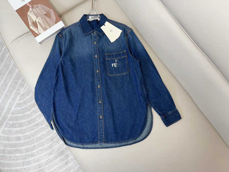 Koszulki damskie Designer Early Spring New Fen Nanyou Gaoding Edition Korean Edition List Haft Hafdery Pure Cotton Wash Lapel Casual Denim Coat N7E6