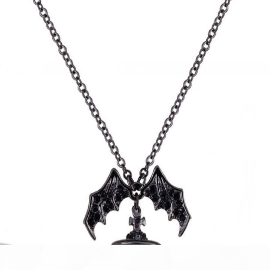 Queen Mother Demon Evil Titanium Black Wings Diamond Saturn Ketting Super cool Punk Bat245o