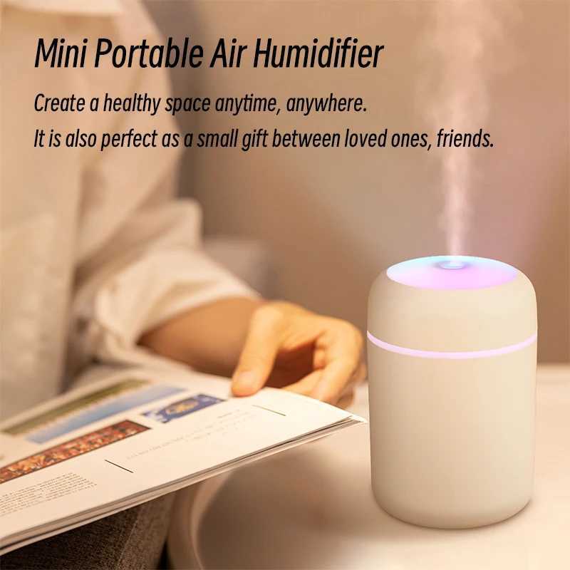 Humidificateurs 300 ml Mini Ultrasonic Air Humidificateur Romantique Light USB Huile essentielle Diffuseur Automobile Purificateur Anion aromatique Nébuliseur Y240422