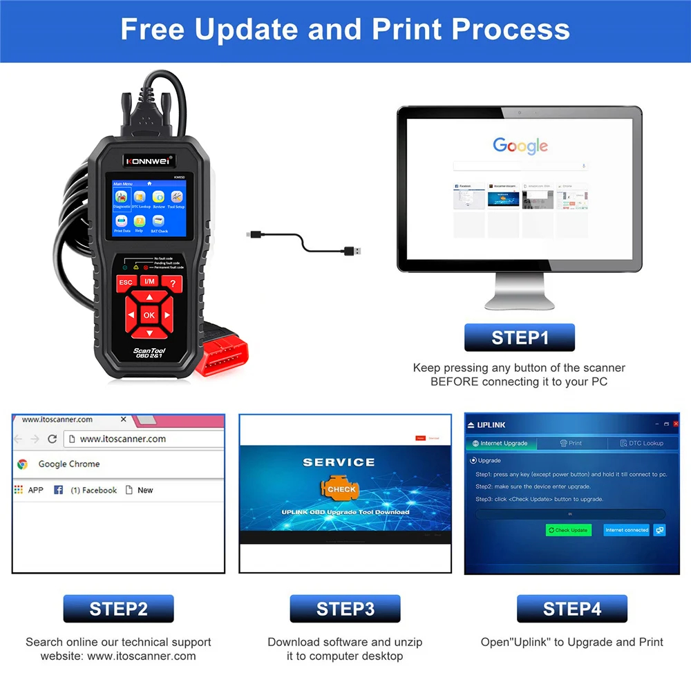 Para Konnwei KW850 OBD2 Scanner de diagnóstico de carro Ferramentas OBD 2 Ferramenta de diagnóstico automático Verificação do motor Automotivo Código de código de carro Black