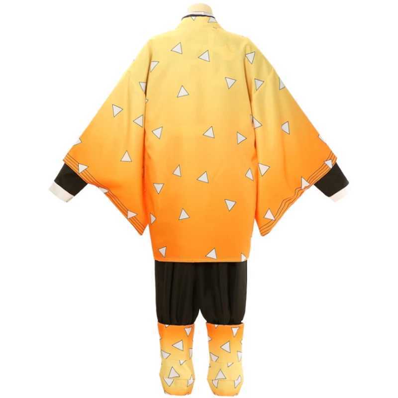 Anime kostuums anime agatsuma zenitsu cosplay komt kimono sollicitatiedient kleding feest uniform pruik vrouwen kinderen feestkleding y240422