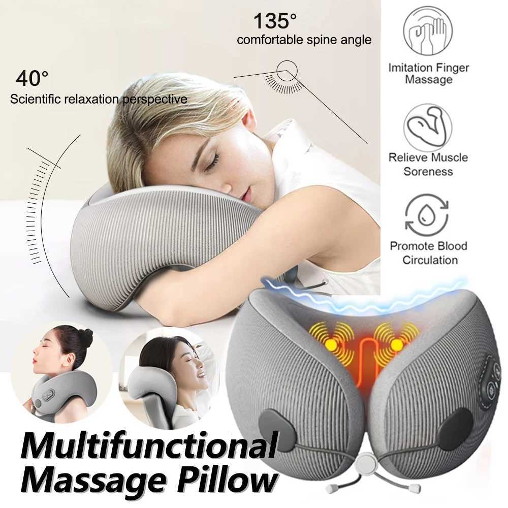 Electric massagers U-shape memory foam neck pillow heating vibration neck massage travel neck pillow sleep airplane pillow medical care Y240422