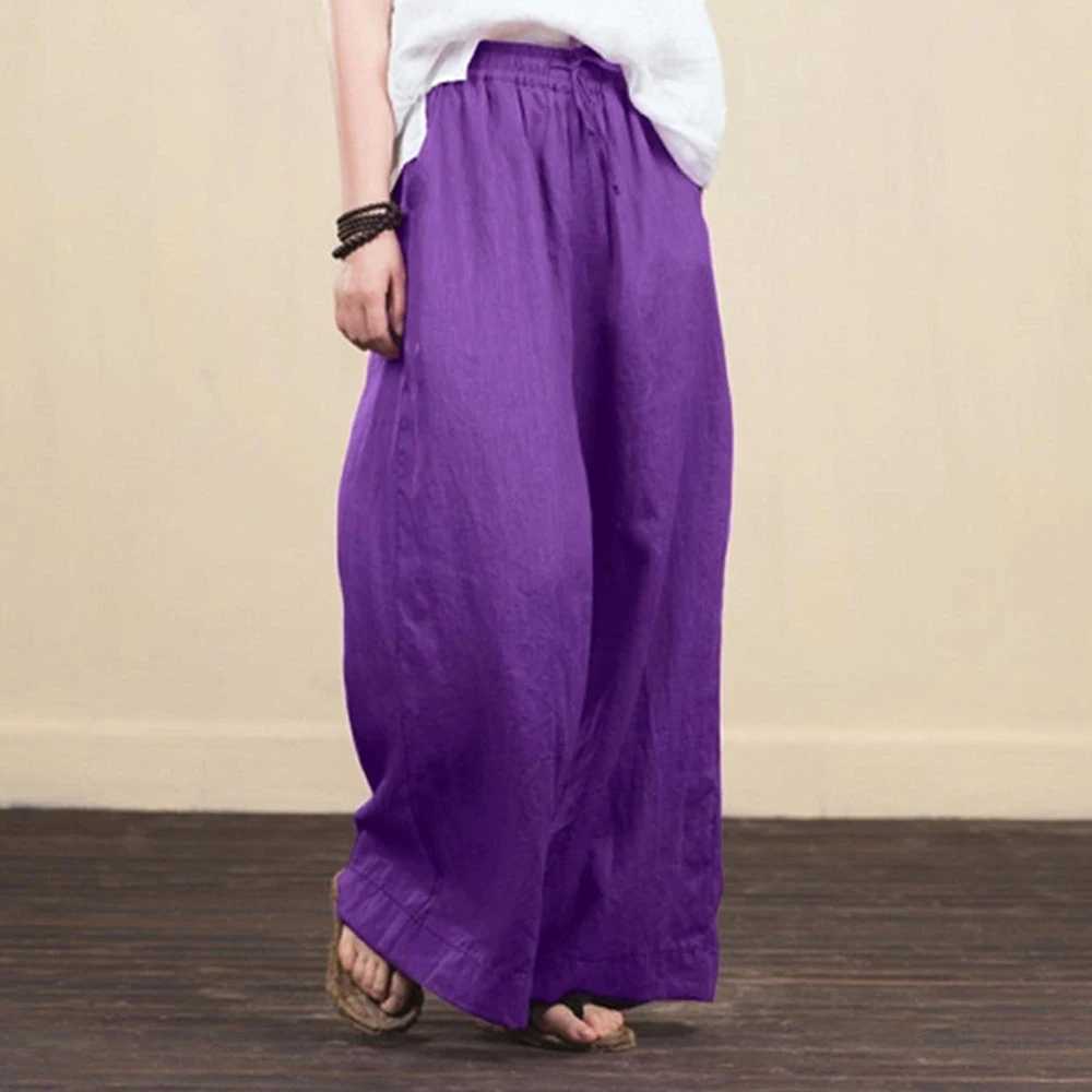 여성용 바지 Capris Womens Cotton Linen Luggage Palazzo Flared Pants 여성 넓은 다리 느슨한 바지 고품질 의류 플러스 크기 Y240422