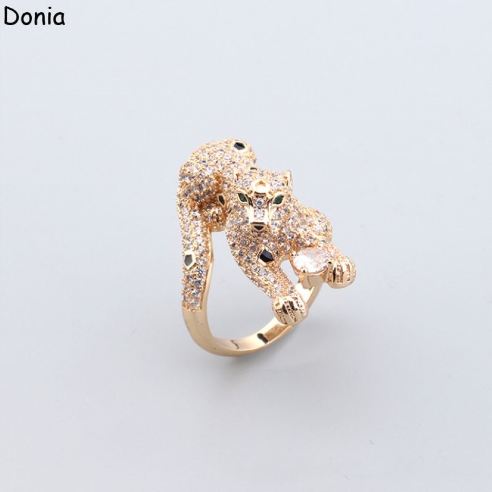 Donia Jewelry Luxury Ring Palace Leopard Head Titanium Inclaid Zircon