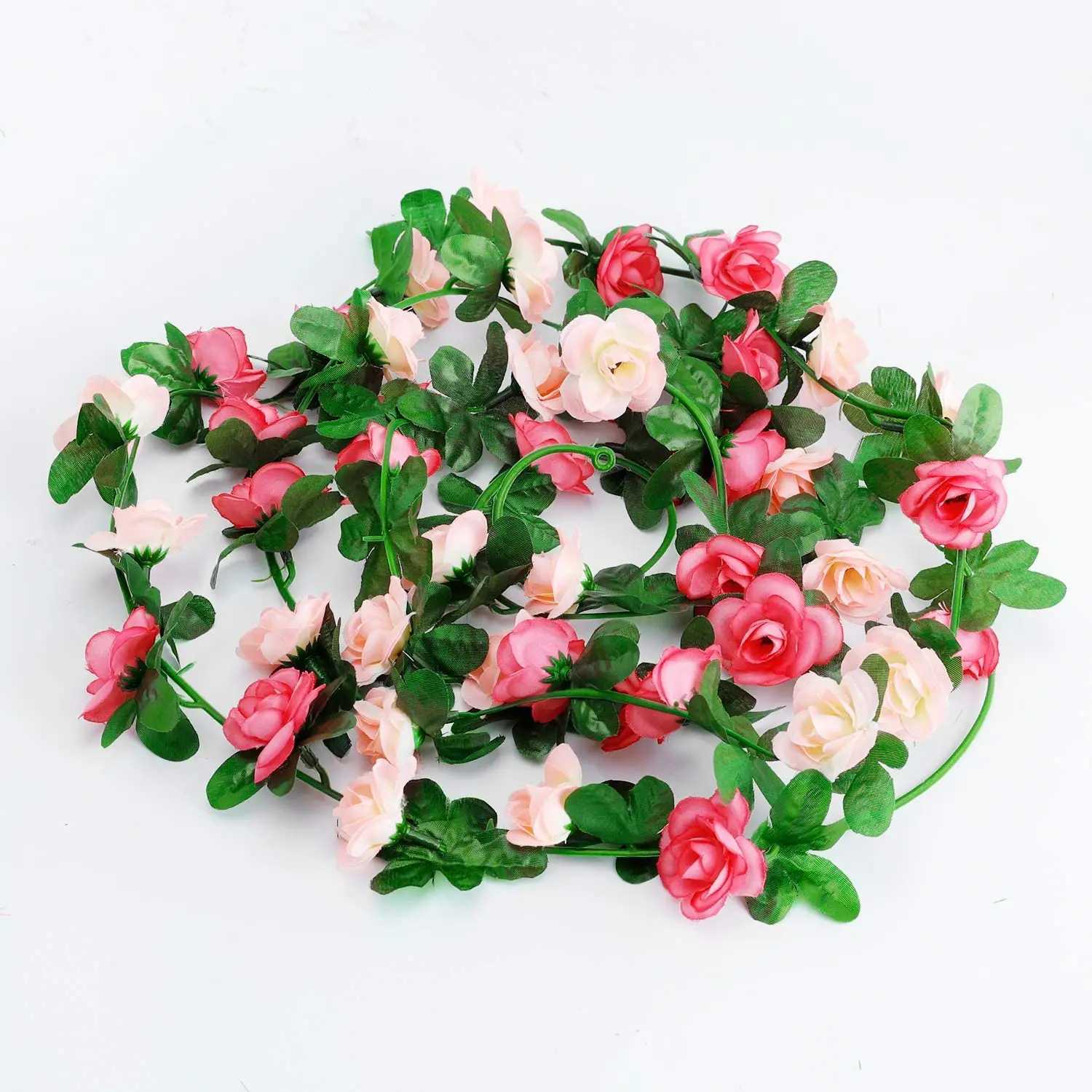 Faux blommor grönare 5 st 2m lila rose blommor girland växter konstgjorda falska rose blommor hängande murgröna för bröllop fest trädgård vägg dekoration t240422