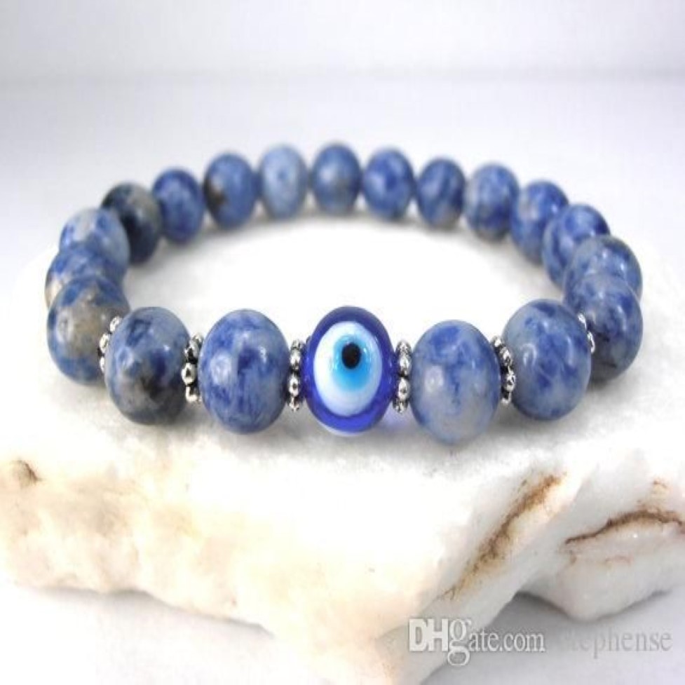 SN0577 Jasper Evil Eye Eye Bracelet Good Luck Eye Charmel Blacelet Blue and White Stone armband voor heren291P