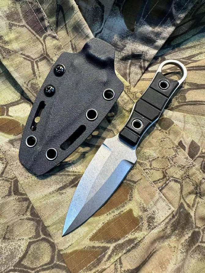 New High Quality Outdoor Survival Tactical Knife AUS-8 Stone Wash Double Edge Blade Full Tang G10 Handle Fixed Blade Knives with Kydex