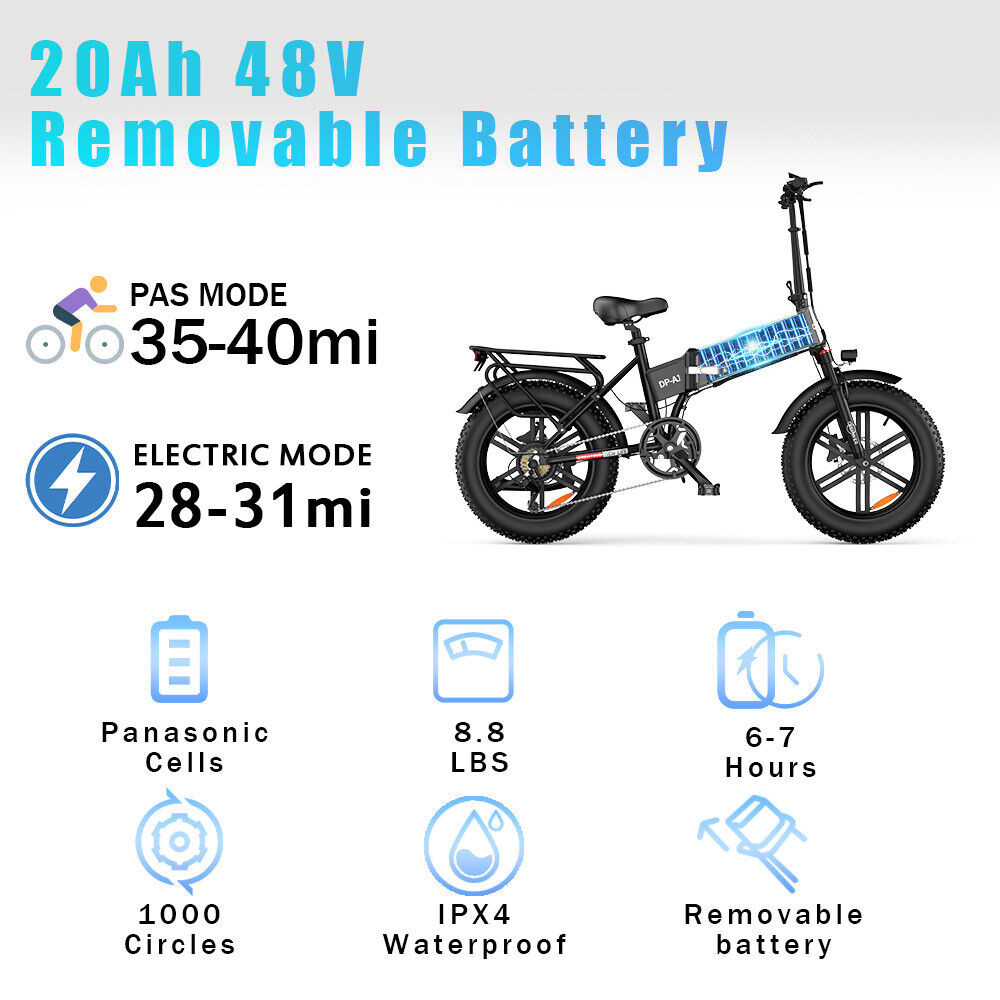 DEEPOWER Electric Bike For Adults MTB Foldable eBike 1000W 48V 20Ah 