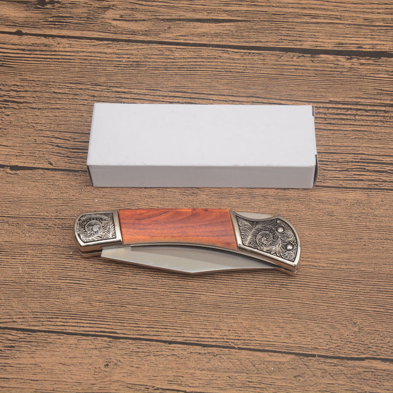 Promocja G0417 Wysokiej jakości folder kieszonkowy 8cr13mov satynowy drewno ostrza ze stalowym uchwytem na zewnątrz kempingowe wędkarstwo EDC noże