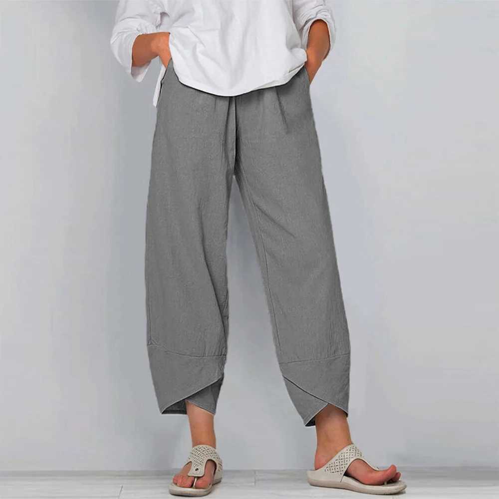 Pantalon féminin Capris Femme en coton Sac en lin décontracté pour femmes décontractées pantalon harem pantalon plus taille 2023 y240422
