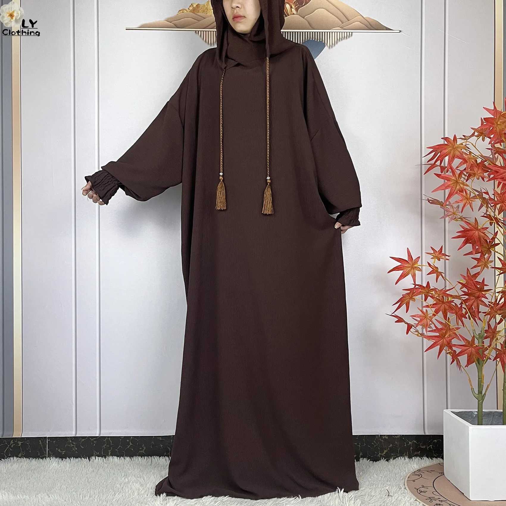 Roupas étnicas mais novas Ramadãs muçulmanos dois chapéus Abaya Dubai Turquia Islam Roupas de oração de alta qualidade vestidos de tecido africano vestido solto D240419