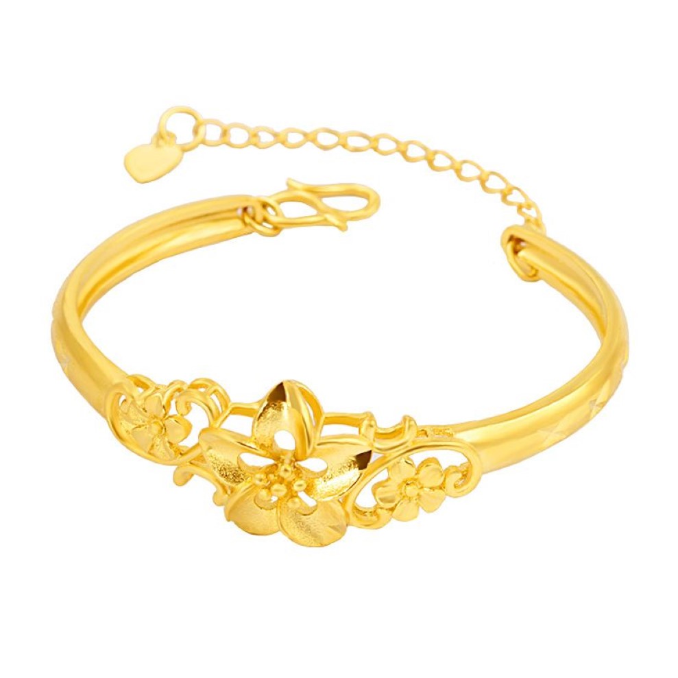 Cuff Bangle With Flower Pattern Design 18K Yellow Gold Filled Engagement Bridal Women Armband Gift2352