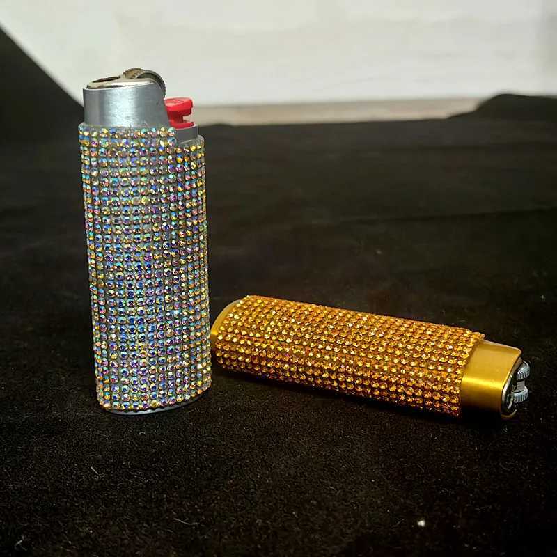 Зажигалки мода мода Bling Athestone Crystal Ligher Cover Cover Metal Shiny Ligher Holder для BIC Полный стандартный размер более легкий тип J6 T240422