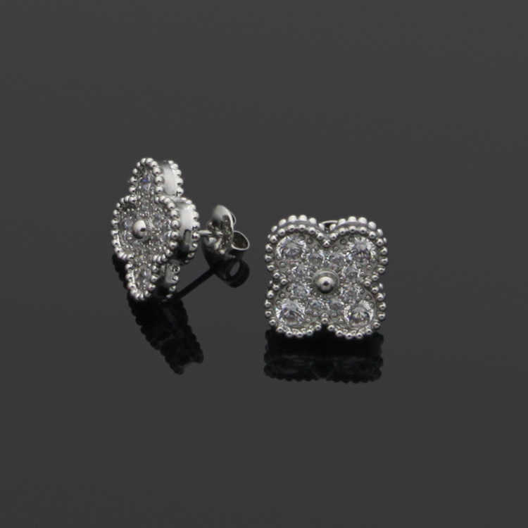 Designer Charm High Edition Van Classic Clover S925 STRILL SIRGLE Full Diamond Mini Mini Boucles d'oreilles pour femmes